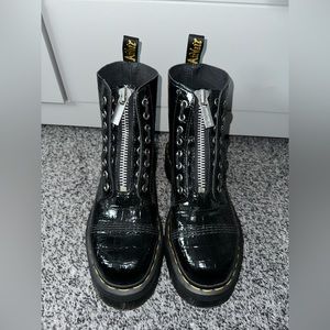 Dr. Marten Black Patent Sinclair Croc Emboss Platform Boots